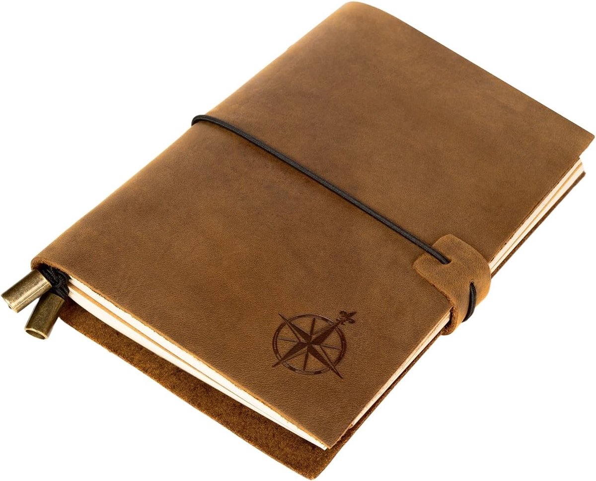 SnelShoppen - A6 Refillable Leather Travel Journal - Handgemaakt Echt Leer - Perfect voor Schrijvers, Poëten, Reizigers - Lege Invoegbladen - 17x13cm