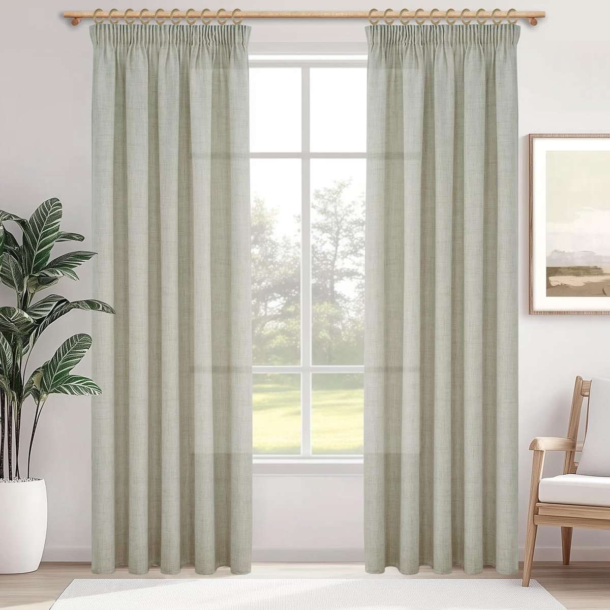 SnelShoppen - Gordijnen met Ruffle Tape, Linnen Look Semi-Transparant voor Slaapkamer en Woonkamer, Set van 2, 240 cm Lang, 140 cm Breed, Landelijke S