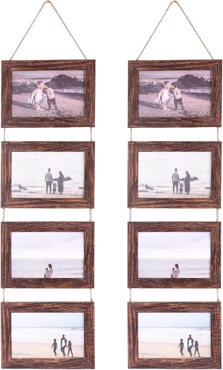 SnelShoppen - Photo Frame Collage 10x15 cm Set van 4 Stuks Houten Lijsten in Country Style voor Muurdecoratie, Perfect voor Foto's en Postcards