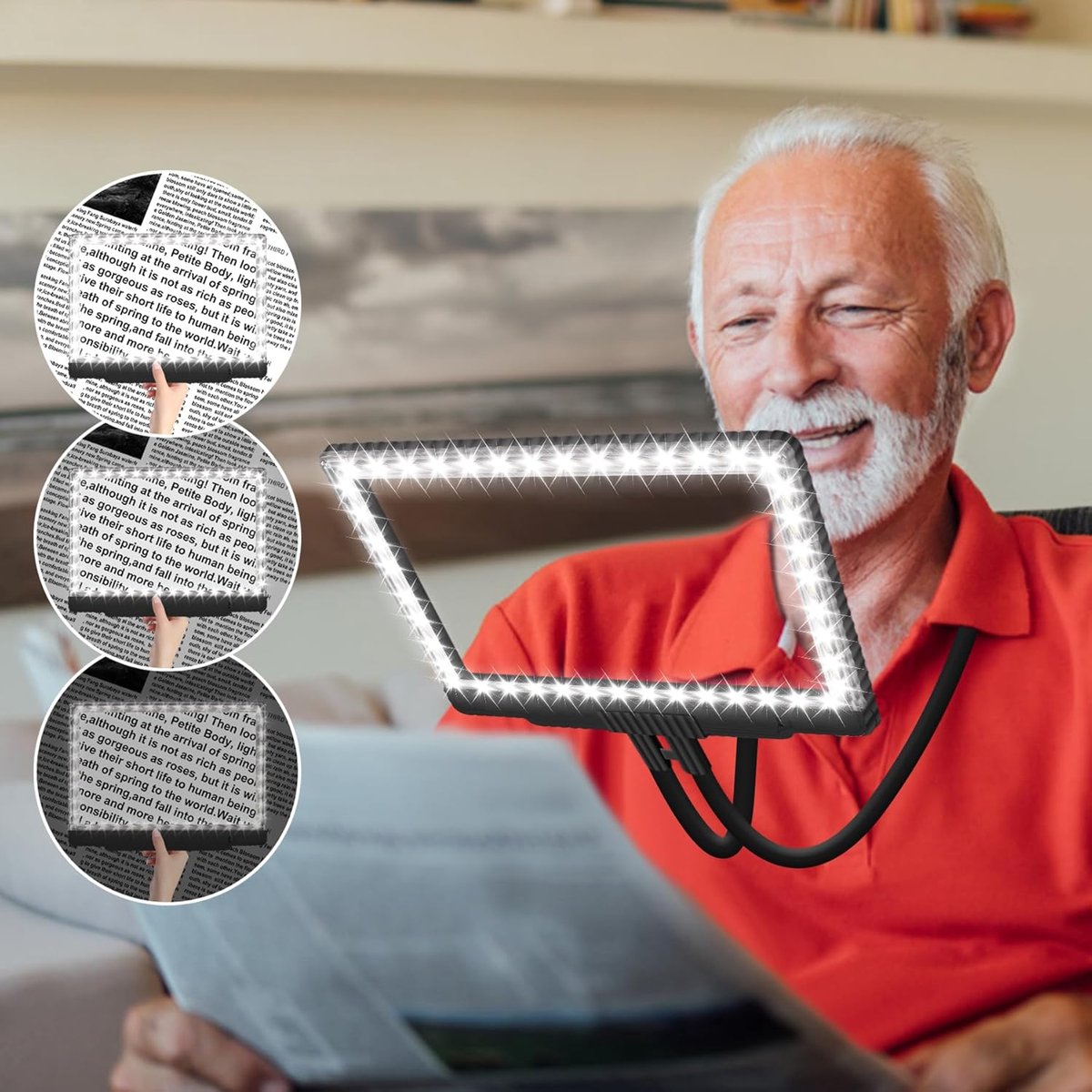 SnelShoppen - 5X Hands-Free Vergrootglas met Licht, 43 Ultra Helder LEDs, Grote Pagina Magnifier voor Lezen, Flexibele Gooseneck Magnifier voor Nek Dr