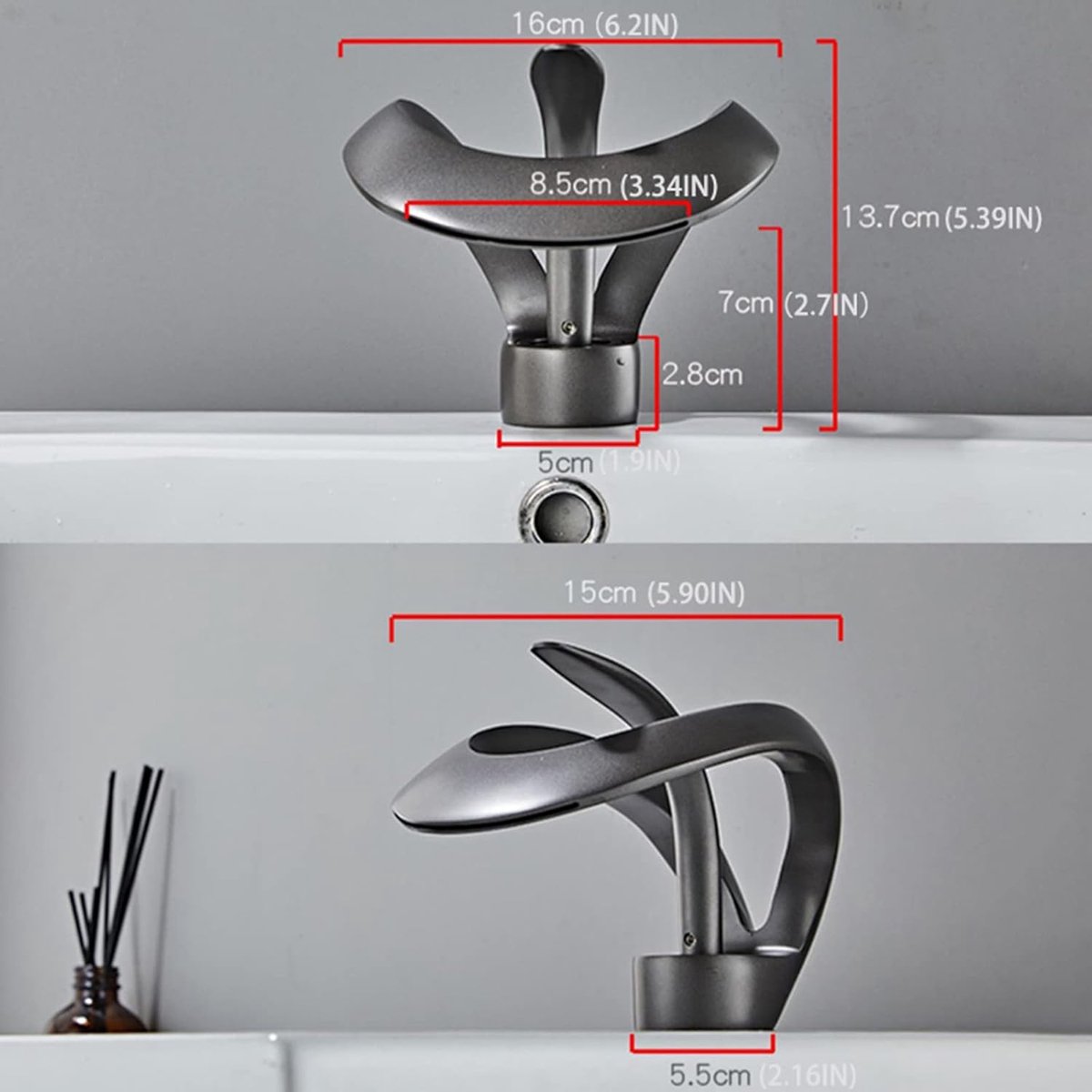 SnelShoppen - Waterfall Badkamer Wastafelkraan Mengkraan Mono Messing Kranen - Modern Design - Gezond Leidingvrij - Eenvoudig te Reinigen - Hoogwaardi