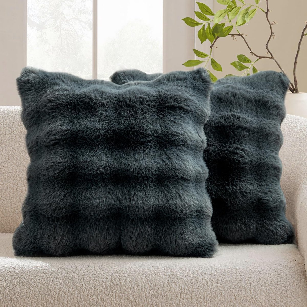 SnelShoppen - Kussenhoezen 50 x 50 cm - Sierkussens met Pluche en Velours - Grijze Decoratieve Kussens voor Woonkamer en Slaapkamer - Set van 2 Stuks