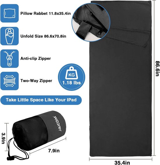 SnelShoppen - Ultralichte Slaapzakvoering, Compacte Lakenzak 220x90 cm voor Kamperen, Wandelen, Hostels, Zakenreizen, Ideaal voor Buitenactiviteiten van Snelshoppen — afbeelding 3