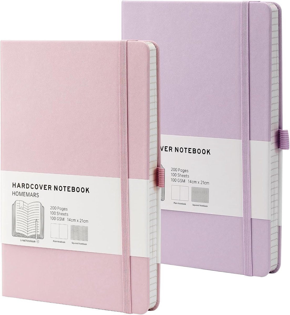 SnelShoppen - HOMEMARS Notitieboek A5 Gelinieerd Paars-Roze - 200 Pagina's - Hardcover Violet Roze - Persoonlijk Dagboek - 2 Stuks - Klassiek Notitieb