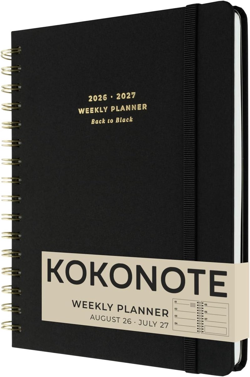 SnelShoppen - Academische Agenda 2026-2027 Weekoverzicht - Mid Year Planner - Aesthetic Stationery - Back to Black - Stylish Organisatie voor Studeren