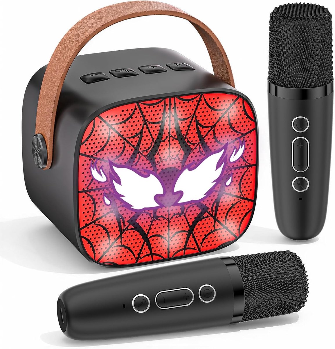SnelShoppen - Spider Karaoke Machine met 2 Microfoons voor Kinderen en Volwassenen - Draagbare Bluetooth Speaker met Licht en Stemvervorming - Mini Ka