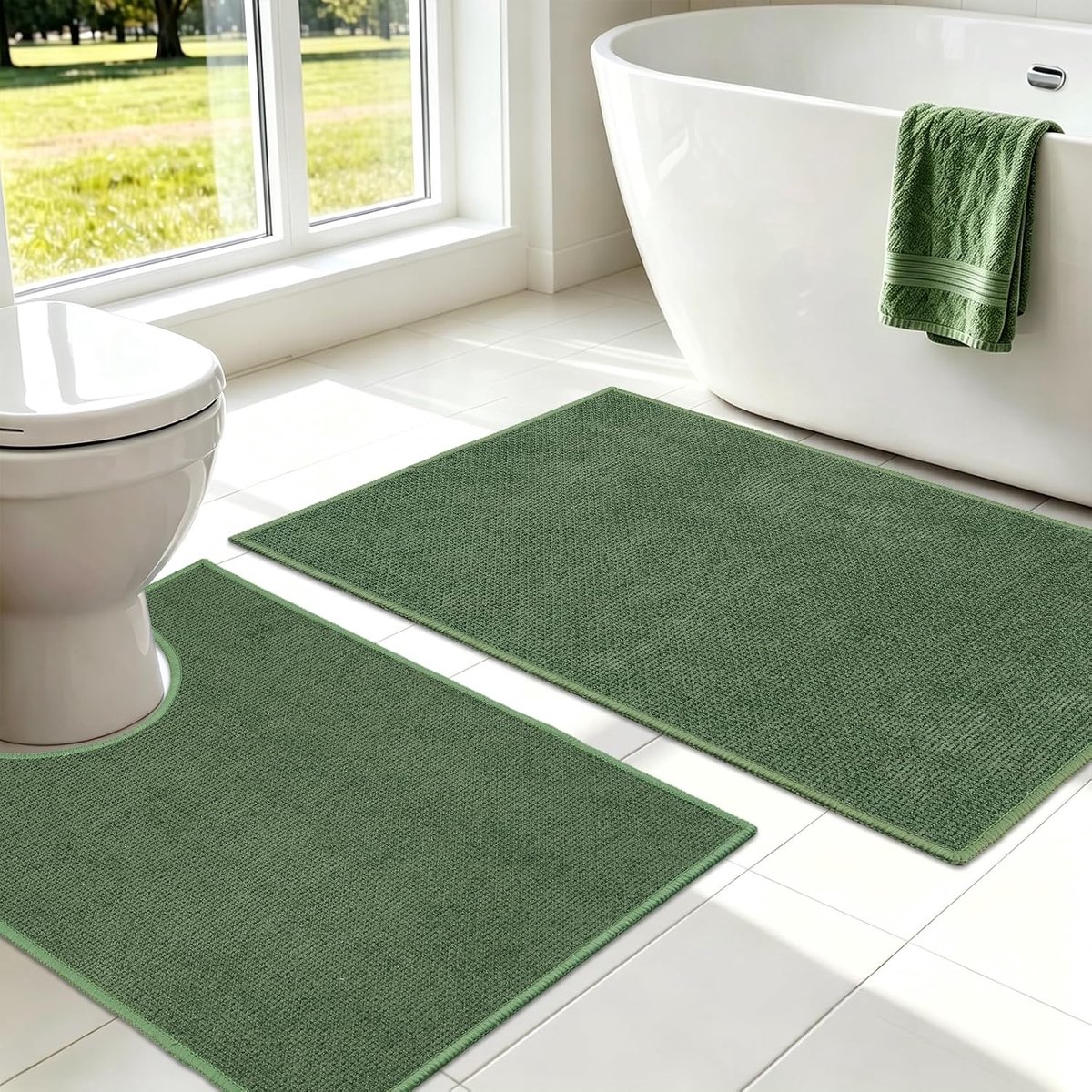 SnelShoppen - 2-delige antislip badmatten set, waterabsorberende en wasbare badkamermatten en toiletmat voor badkamer, luxe en comfortabel, blauw en g