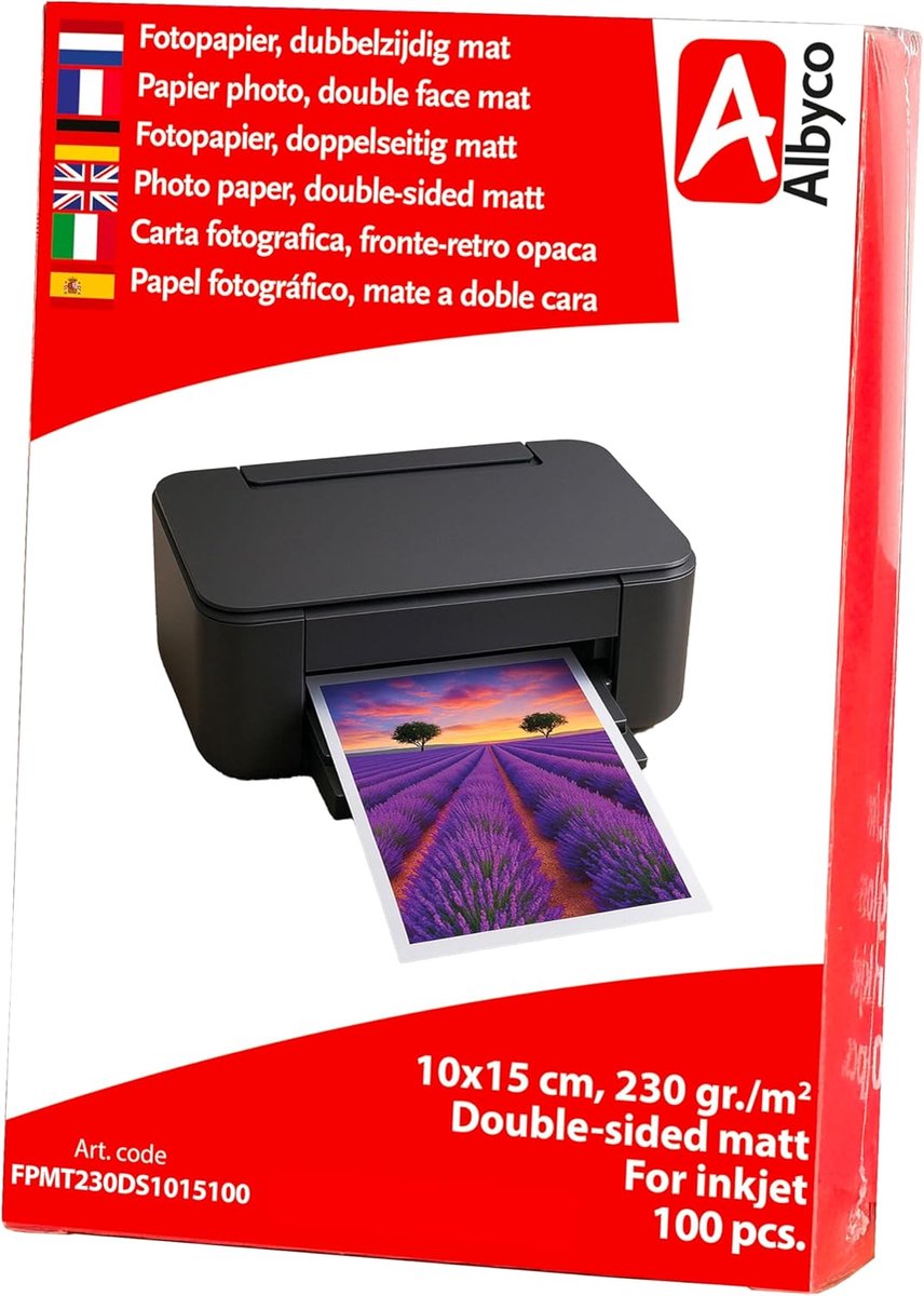 SnelShoppen - Fotopapier Inkjet 100 vel 10x15 cm MAT, 2-zijdig beprintbaar, 200 gr/m², Haarscherpe kleuren voor foto’s, kaarten en meer