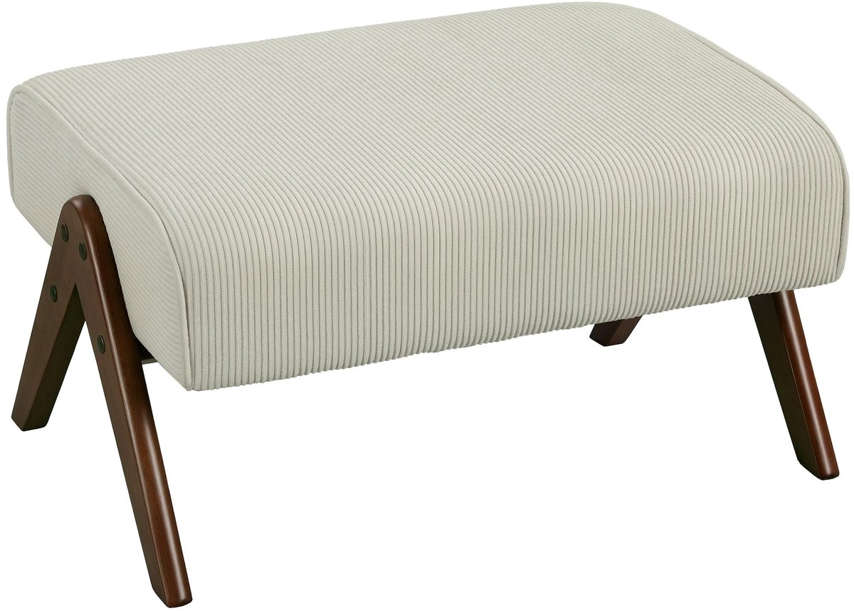 Archi Voetenbank - Poef - Hocker met Gevoerde Zitting - Beige - Houten Poten - 69 x 47 x 36 cm - Kruk voor Woonkamer, Slaapkamer & Hal