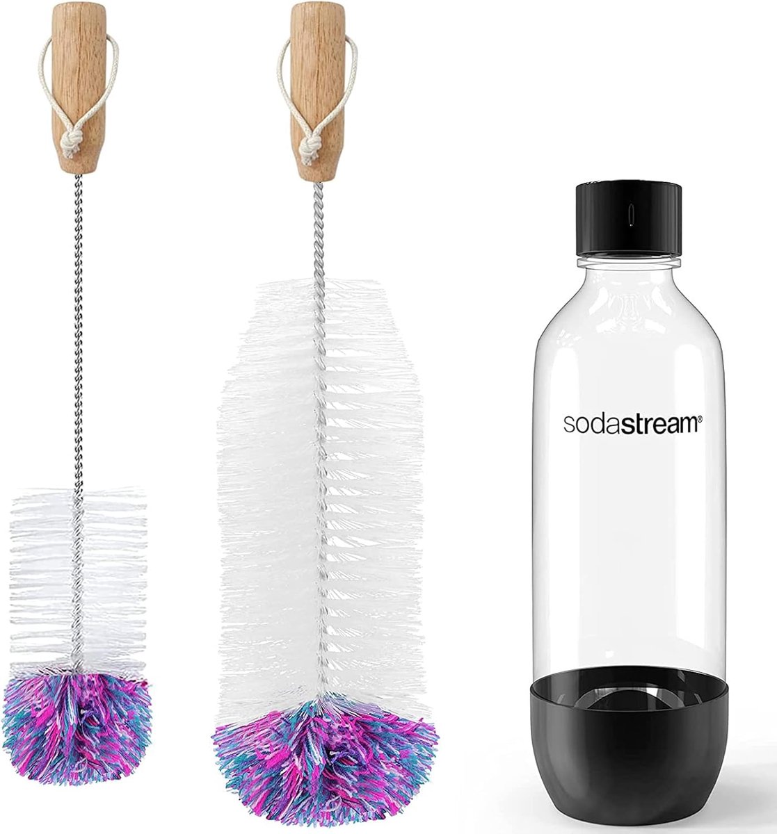 SnelShoppen - Flessenborstel voor SodaStream 1 Liter Flessen - 2 Stuks met Anti-Kras Wollen Kop - Zachte en Krasvrije Reinigingsborstel voor Babyfless