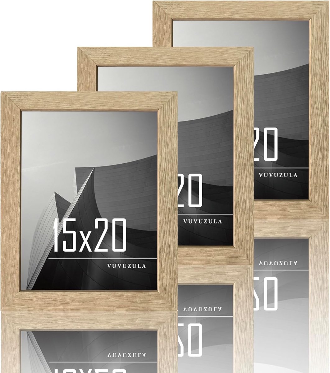SnelShoppen - Set van 3 houten fotolijsten 15 x 20 cm MDF fotolijsten 6 x 8 inch in natuurlijke kleur, perfecte lijst voor huisdecoratie, cadeau, en h