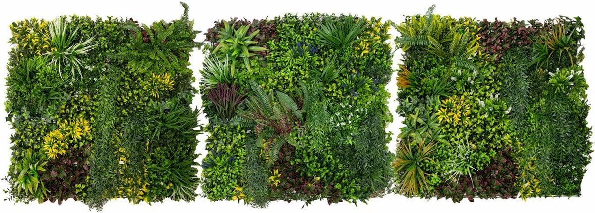 SnelShoppen - x3 Kunstmatige Planten Wand Panelen 100x100cm Levend Groene Bladeren, UV-Bestendig Kunsthaag voor Binnen/Buiten, Privacy Decoratie voor