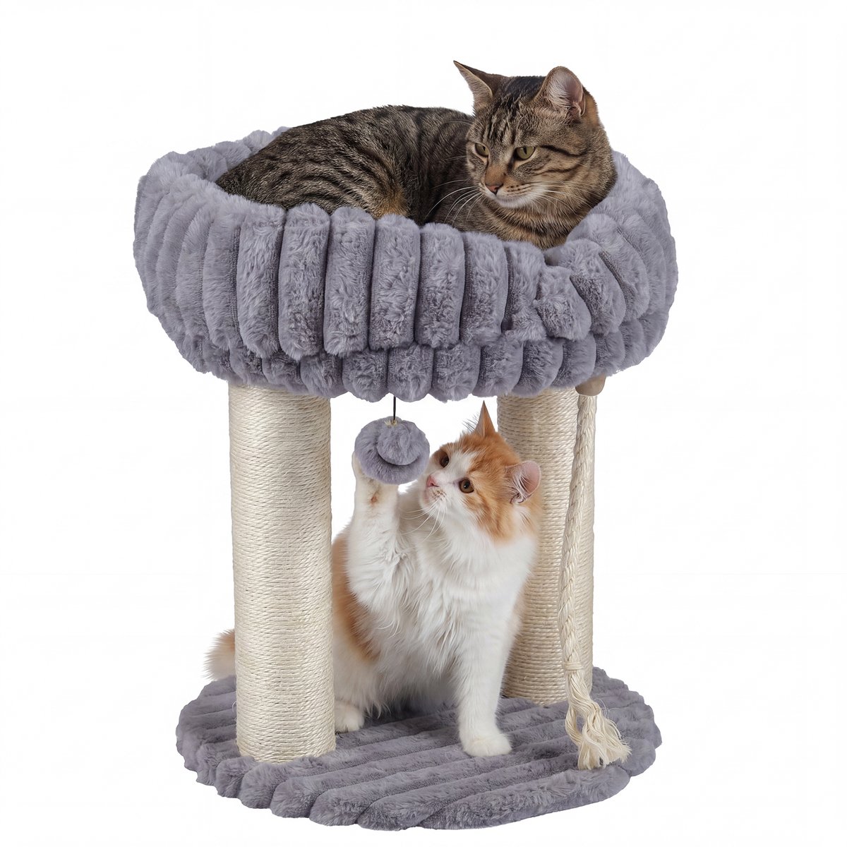 COSTWAY Krabpaal klein, 50,5 cm hoog, kattenboom voor kleine ruimtes (grijs) | Klimpaal met ligplatform, sisalstammen, basis, bal en sisaltouw, kattenkrabpaal hout, activiteitenboom, speelboom, katten