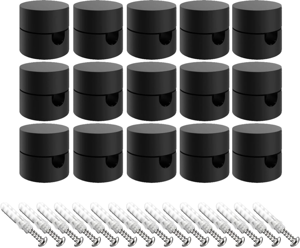 SnelShoppen - 15 stuks plafonddecentralisator voor elektrische kabels, plafondlampen, kroonluchters, ABS-kunststof, zwart, voor textielkabels tot Ø 6