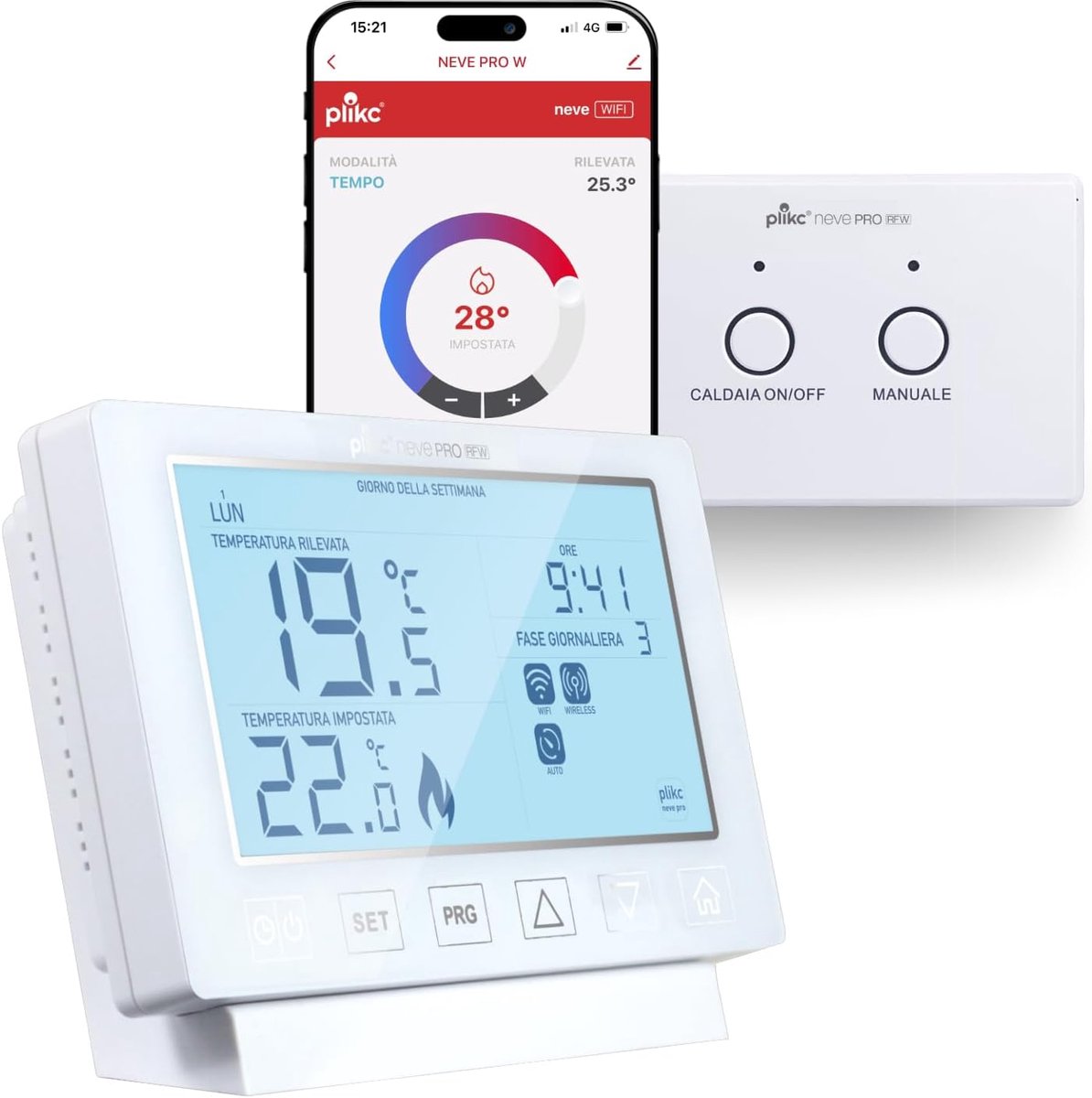 SnelShoppen - Digital Wi-Fi Dual Band Chrono Thermostat voor Alexa - Evoluto Design, Groot Scherm, Frost Bescherming, Italiaans Ontwerp - Perfect voor