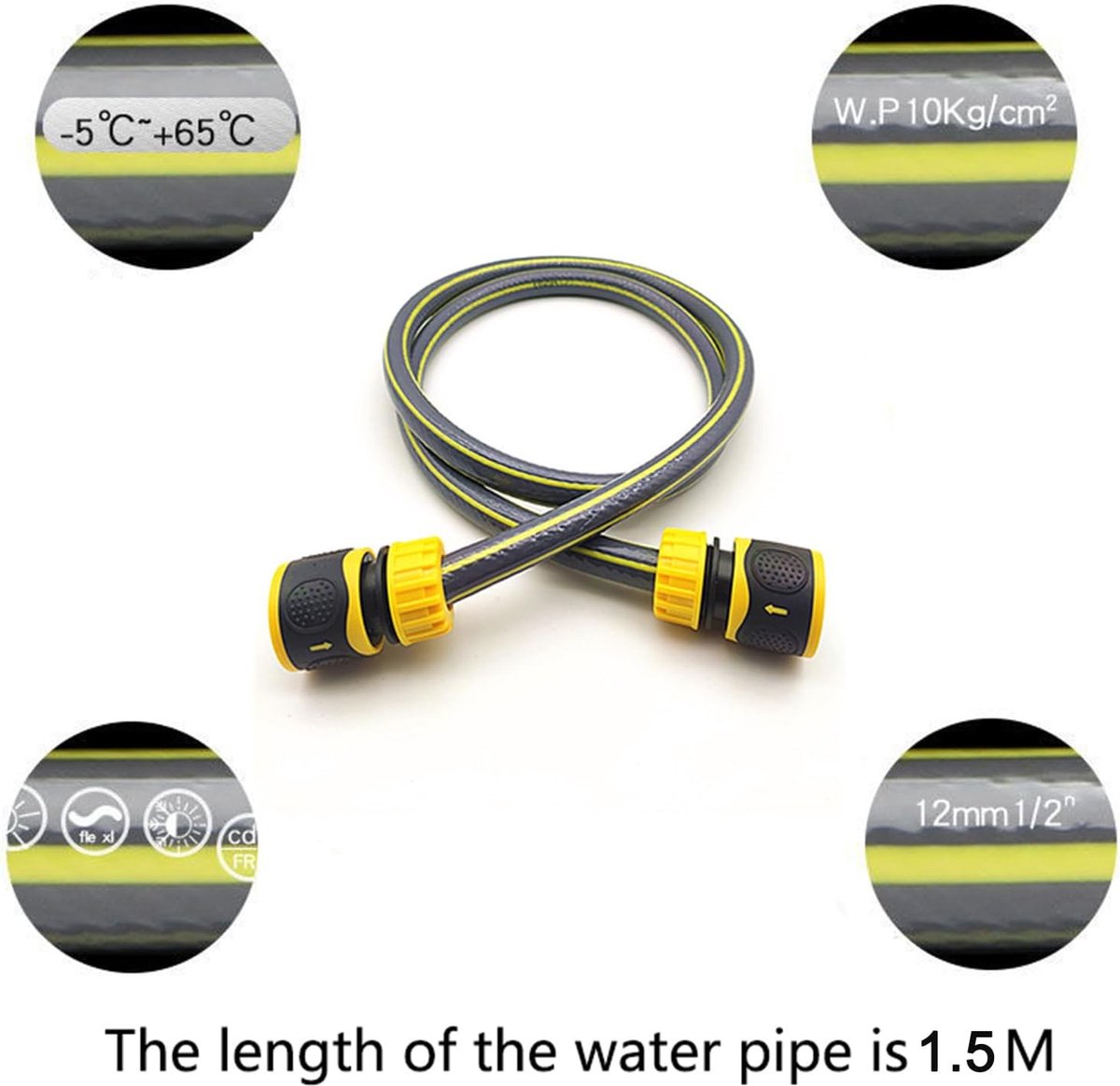 SnelShoppen - Slangaansluitset voor Tuinslanghaspel, Kunststof Slangpijpfitting, 3/4" Schroefdraad, 2 in 1 Kraanadapter, 1/2" Slangeindadapter, 1,5 m