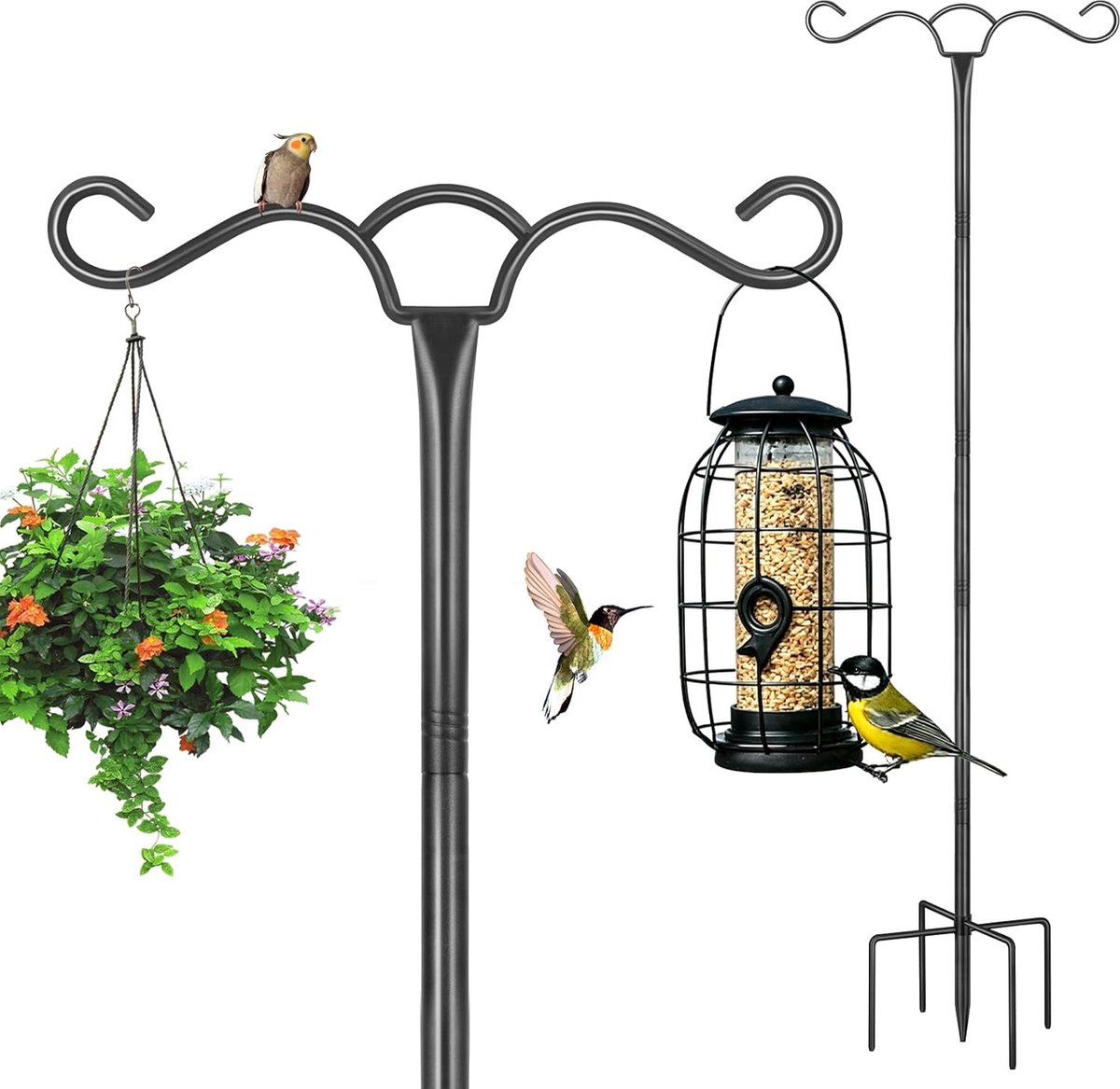SnelShoppen - Vogelvoederstation Hangstandaard 197cm - Vrijstaande Voederpalen voor Tuin - Zware Metaal Herdersstaf Haken voor Lantaarns en Wilde Voge
