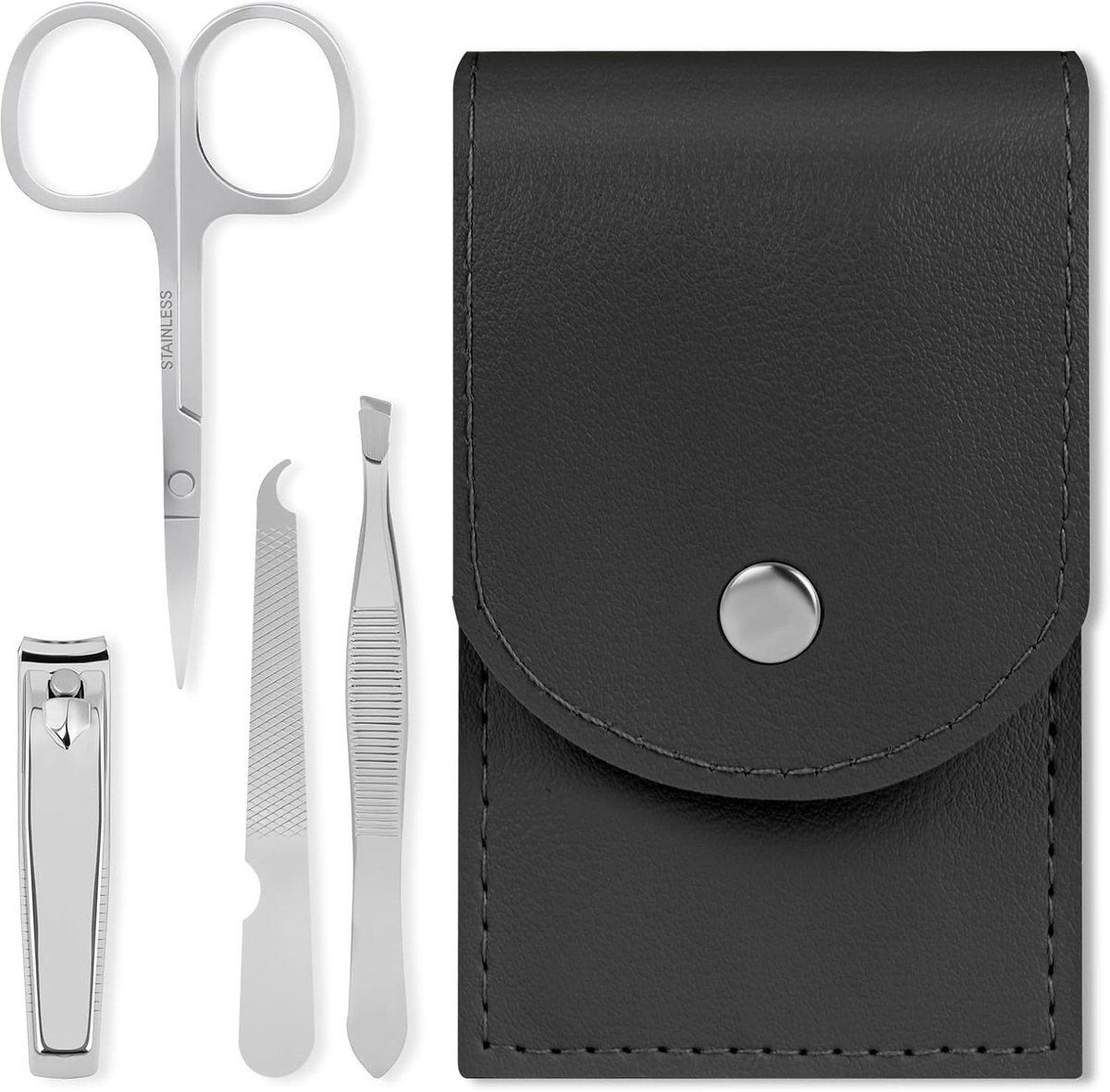 SnelShoppen - 4-Delige Manicure Set, Professionele Pedicure Set in Gepolijst RVS, Nagelschaar en Pincet Set met Etui, Nagelverzorgingsset voor Vrouwen