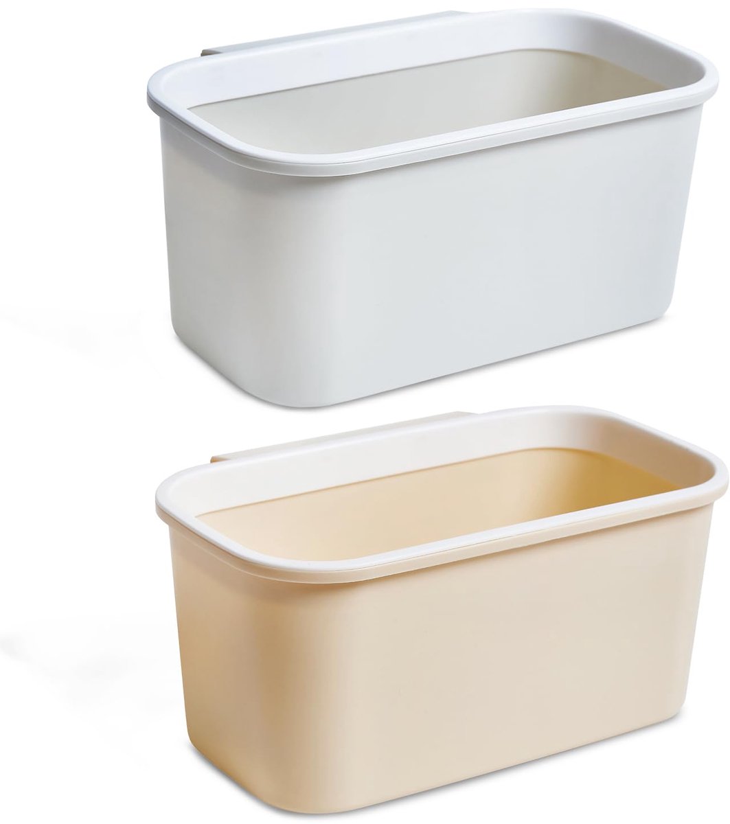 SnelShoppen - 2 x Afvalbak Lade Bedorganizer om op te Hangen - Hangende Afvalemmer voor Keuken en Luiertafel - Wit Beige - Milieu-vriendelijk en Ruimt