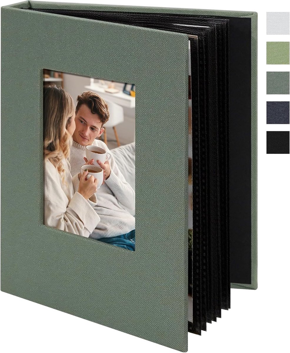 SnelShoppen - 6x4 Fotoalbum met 24 Insteekvakken, Linnen Omslag, Aanpasbaar Omslagvenster, Zuurvrij Fotoboek voor Familie, Reizen, Babyherinneringen,