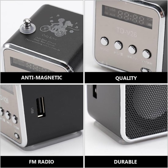 Draagbare Mini Bluetooth Luidspreker met FM Radio - Ondersteunt USB, SD & TF Geheugenkaart, MP3 Audiospeler, Kleur Zwart — afbeelding 5