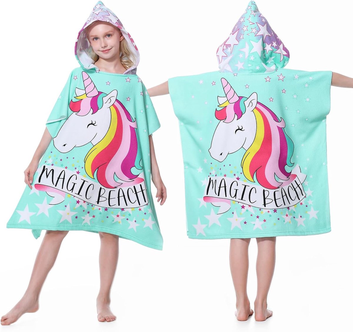SnelShoppen - Badponcho voor Kinderen, Microvezel, Ultralicht en Absorberend, Met Kap, Badjas voor Zwemmen, Strand & Douche, Eén Maat, Geschikt voor 6