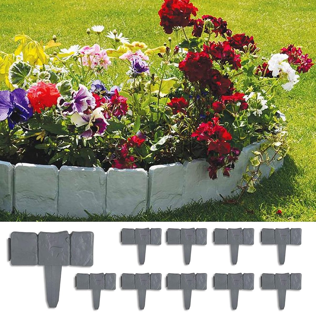SnelShoppen - 10 Stuks Gazonrand Bedgrens Palissade 2,5M - Tuinrand, Maaikant, Grond Aarbed - Hoogwaardige Kunststof - Ideaal voor Tuin, Borders, Bedd