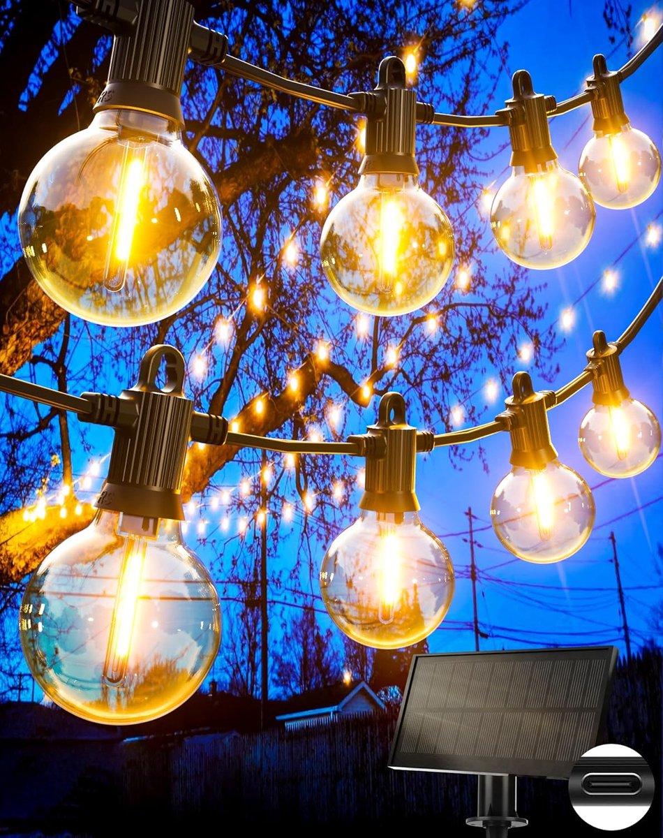 SnelShoppen - LED Tuinverlichting Zonne-energie 15M met 25+2 Bollen, IP65 Waterdicht, 5 Modus Fairy Lights voor Buiten, Terras, Tuin, Bruiloft, Feest