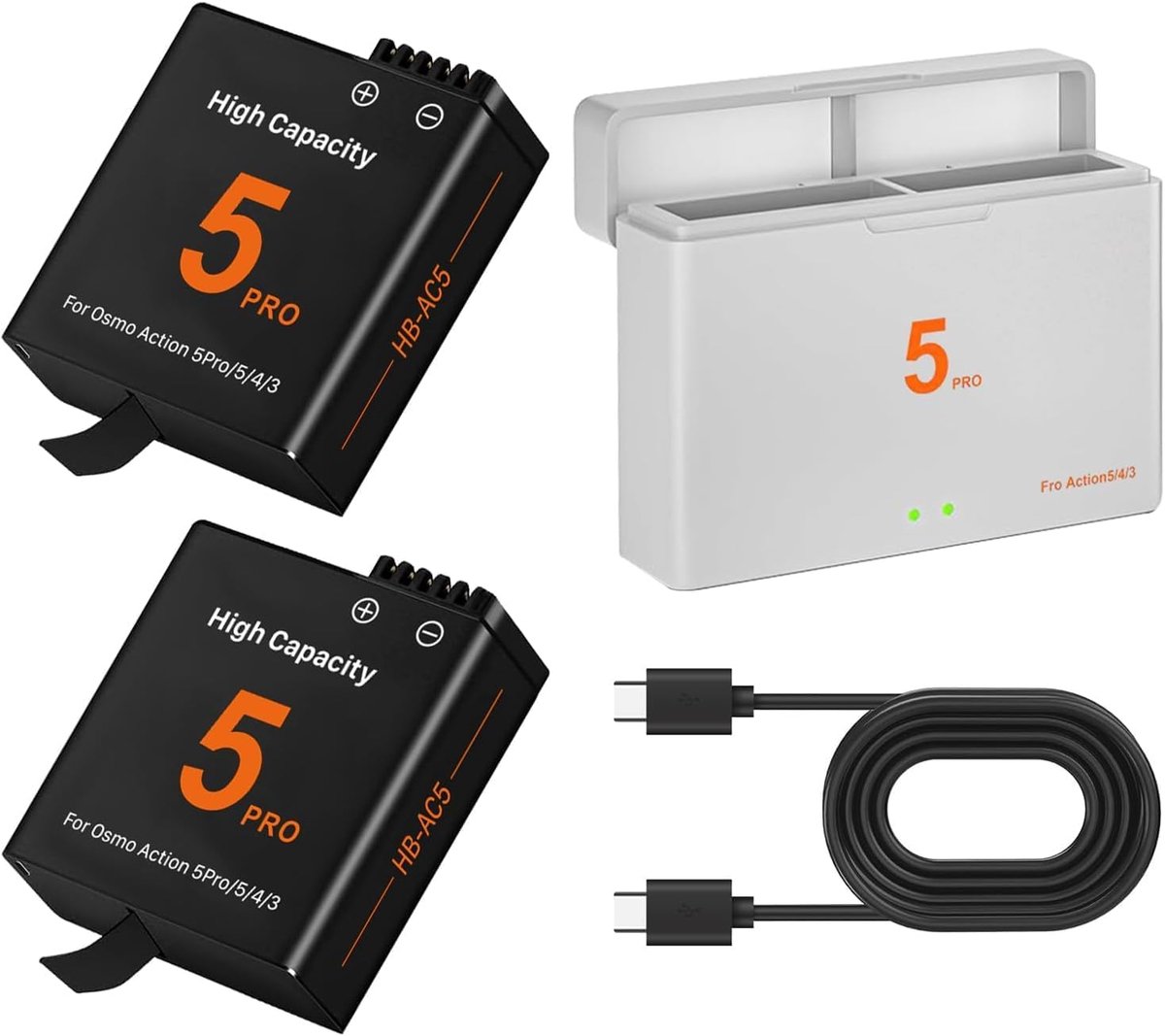 SnelShoppen - 2 stuks 2800 mAh Camera Accu's met PD Fast Charge Acculaderkit voor Osmo 360 Action 6/5 Pro/4/3 - Hoge Capaciteit en Duurzaam