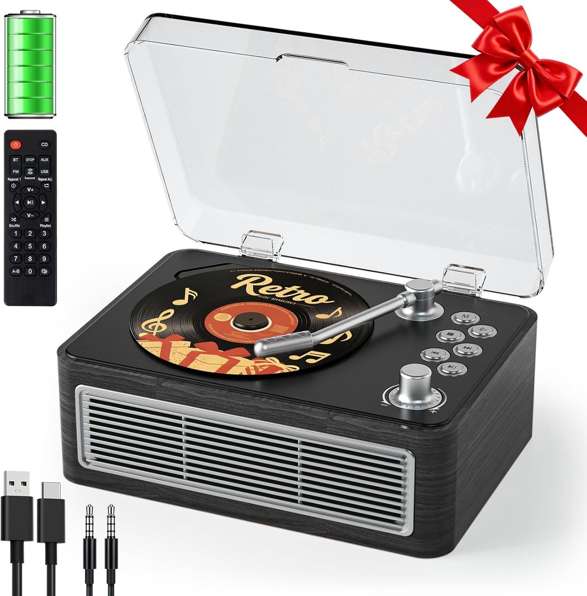 SnelShoppen - Draagbare CD-speler met Bluetooth, Luidspreker, Radio, Afstandsbediening, USB/AUX, Hoofdtelefoonaansluiting, Ebbenhout - Ideaal voor Fee