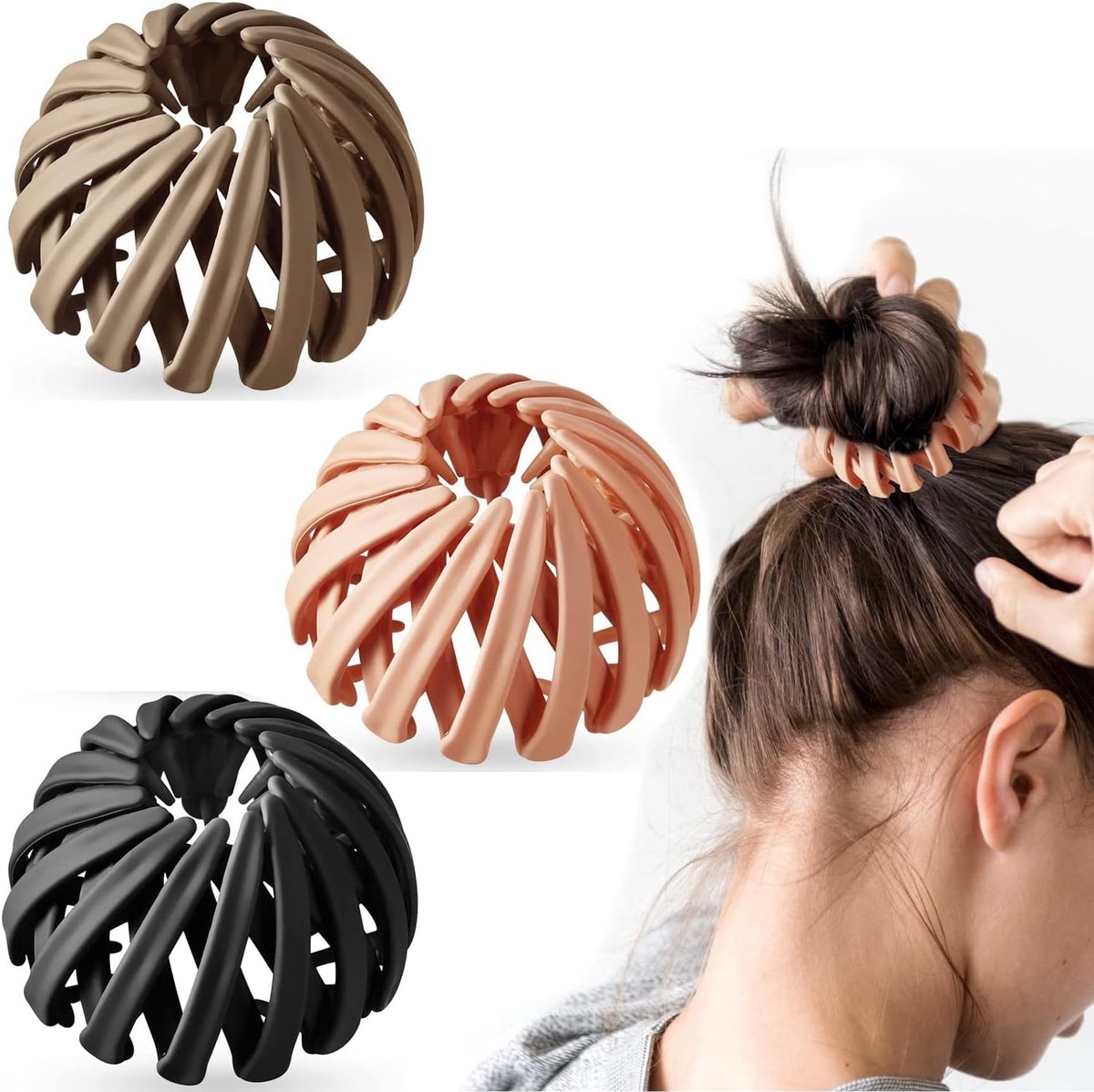 SnelShoppen - 3 stuks vintage haarspelden voor dames, grote haaraccessoires, eenkleurig vogelnest ontwerp, perfect voor feesten en dagelijkse stijl