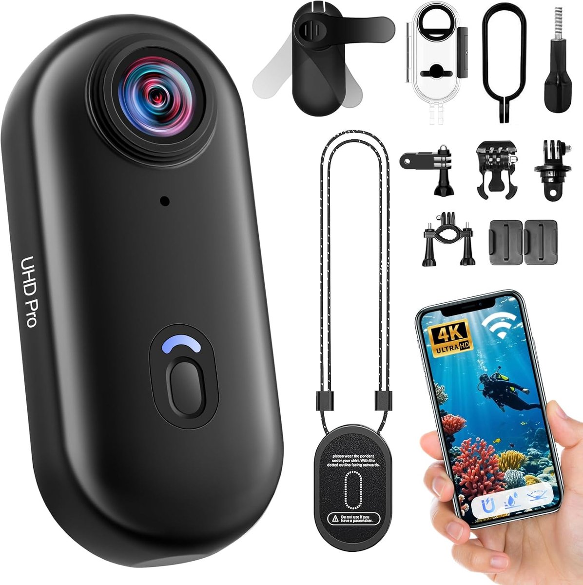 SnelShoppen - Action Cam 4K Mini Sportcamera, Wifi, 120 Graden, 1080p HD, Waterdichte Helmcamera voor Fiets, Motorfiets, Onderwater, Lichaamscamera, C