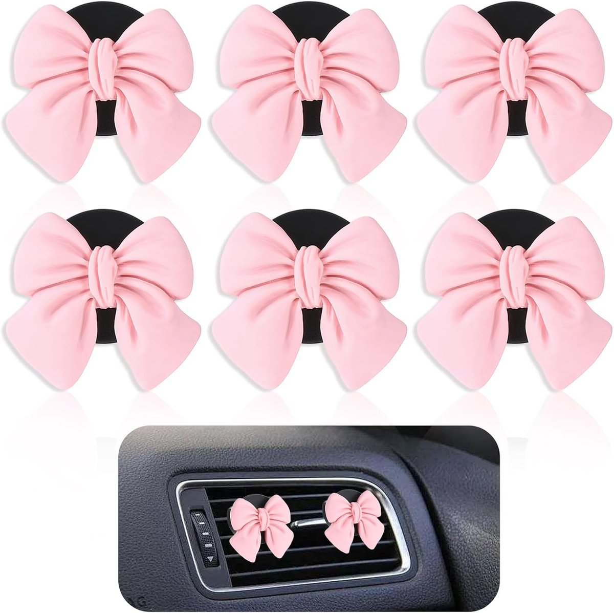 SnelShoppen - 6 Stuks Roze Rozetten Luchtverfrisser voor Auto - Clip, Interieuraccessoires, Aromatherapie, Etherische Olie Diffuser, Duurzaam ABS en Z