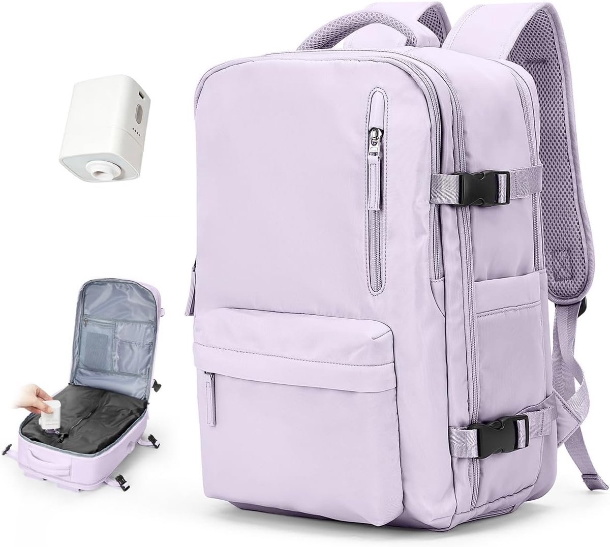 SnelShoppen - Reisrugzak Handbagage 40x30x20 voor Ryanair en Wizzair - Waterdichte Rugzak met Pomp - Dames en Heren - Klein, Geschikt voor 14 inch Lap