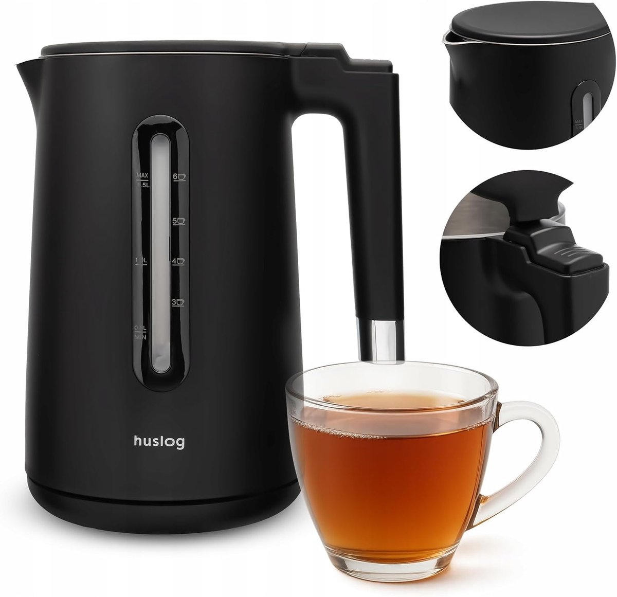 SnelShoppen - Waterkoker 1,5L 2200W Roestvrij Staal 304, Cool-Touch Dubbelwandig, BPA-vrij, Waterniveau-indicator, 360° Basis, Droogkookbeveiliging, Z