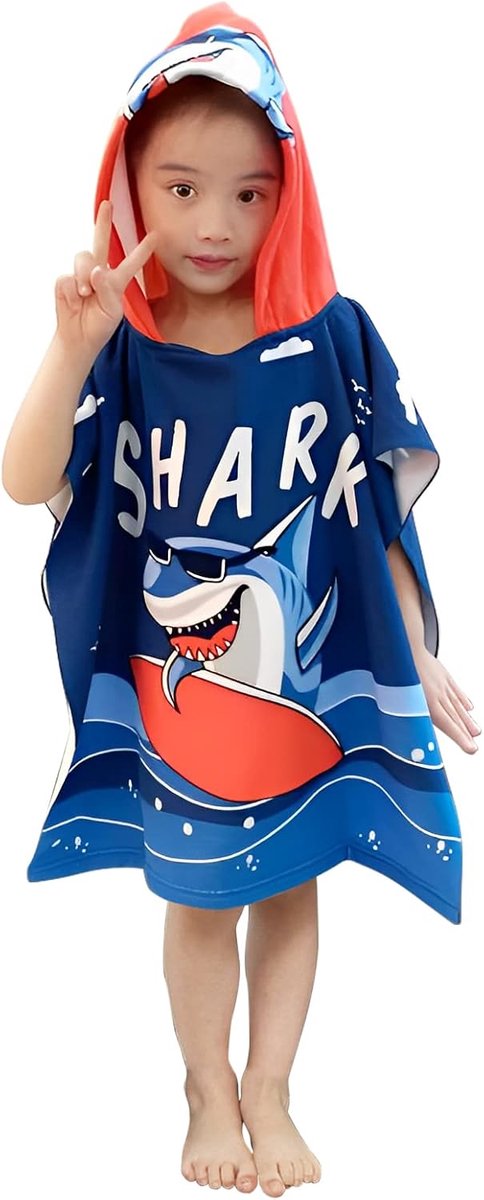Thijox - Badhanddoeken Voor Kinderen Met Capuchon - Microvezel Poncho Handdoek Voor Strand, Zwemmen, Zwembad, Cartoon Design 61x61 cm