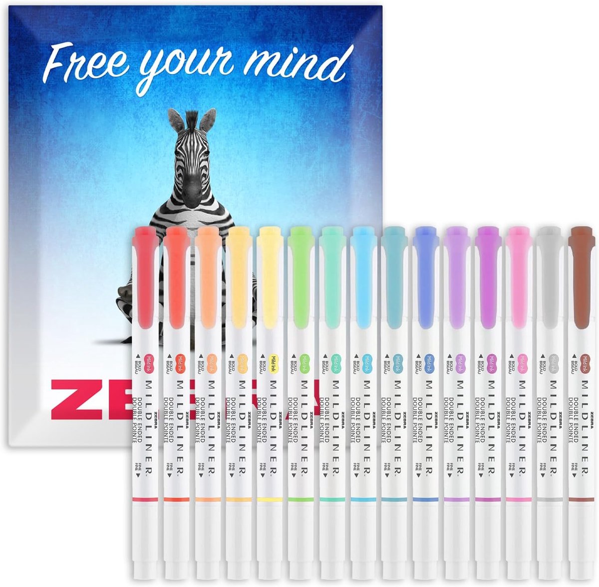 Thijox - Zebra Pen Mildliner dubbele punt markeerstiften - 15-pack dubbelzijdige markeerstiften met brede en fijne punt - Zuurvrije en niet-giftige in