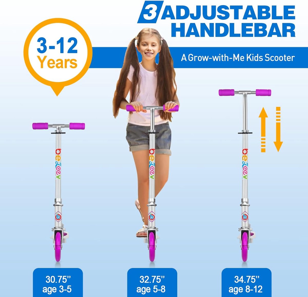 Thijox - BELEEV V1 Kinderstep 2 Wielen Inklapbare Scooter voor Meisjes en Jongens, 3 Verstelbare Hoogtes, LED Lichtgevende Wielen, Lichtgewicht en Ste