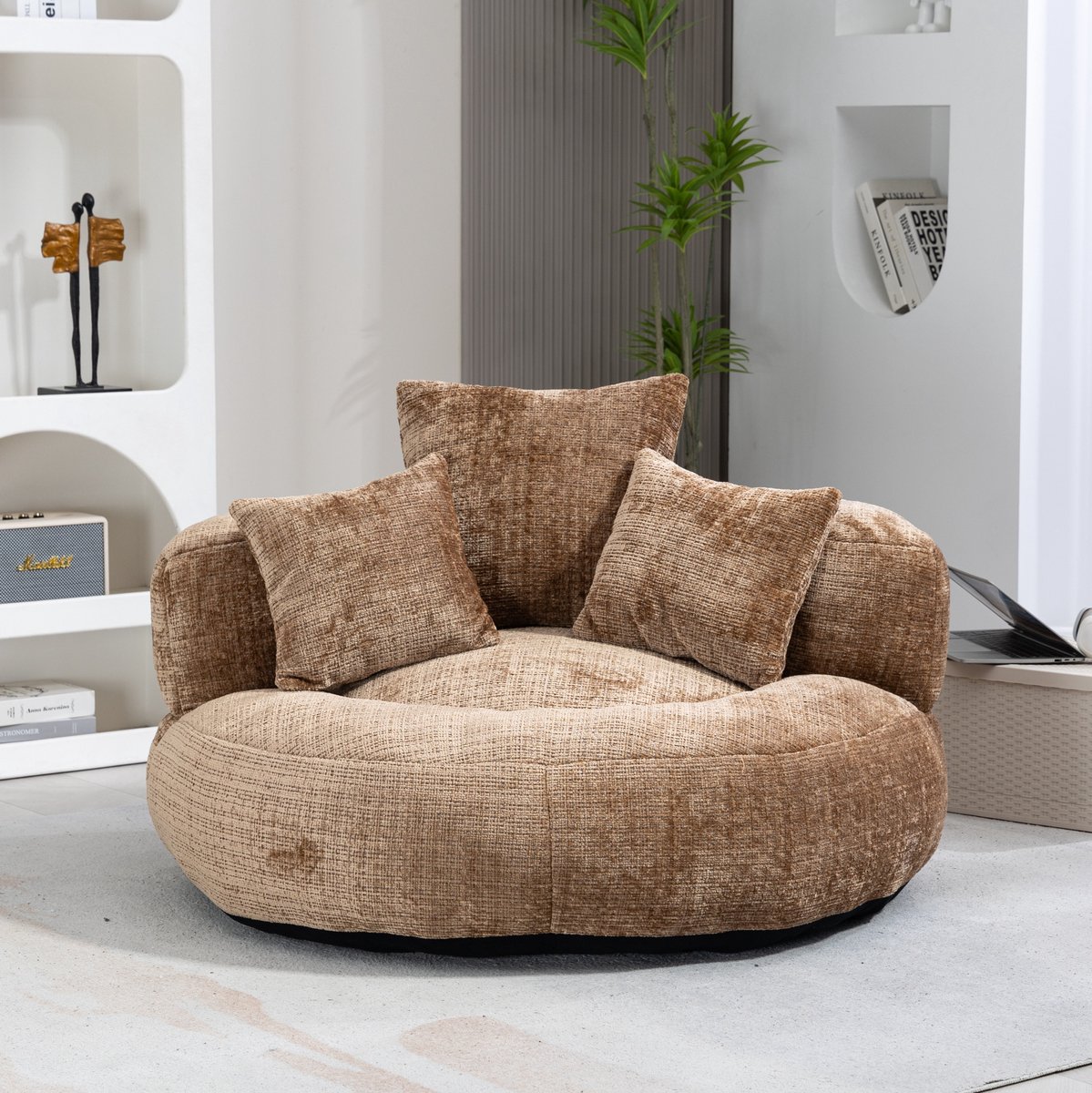 MODENUIT Zitzak 108 x 108 x 52 cm - Met Rugleuning En 3 Kussens - Voor Woonkamer - Chenille Koffie
