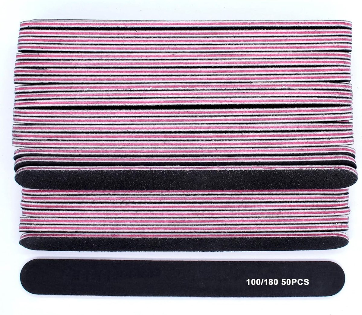 SnelShoppen - 50 stuks Nagelvijl 100/180, Dubbelzijdige Nagelvijl Set voor Gelnagels, Wegwerp Nagelvijlen voor DIY Nagelkunst Thuis, Zwart