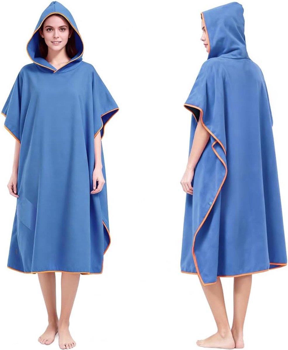 Thijox - Poncho-handdoek met capuchon voor volwassenen - Microvezel wikkelgewaad - Extra grote handdoek met zak - Strand, zwembad, sauna - Universele