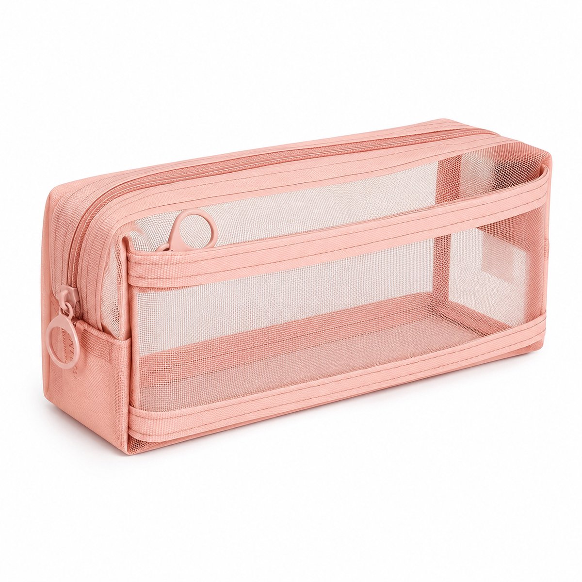 Transparante Etui met Dubbele Compartimenten - Stijlvolle Pennenzak voor School en Kantoor - Overzichtelijke Etui voor Studenten - Roze