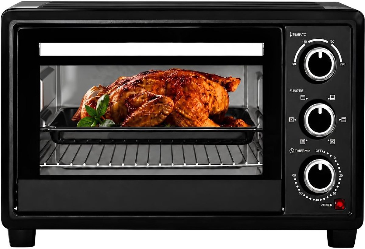 JCP® Mini Oven - Mini-oven 20L - Minioven met Instelbare Temperatuur - Zwart - 34cm x 46cm x 29cm