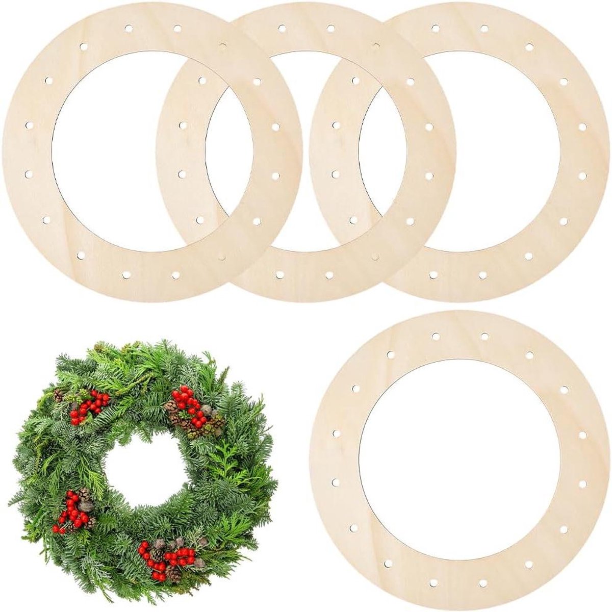 Houten Krans Frames - Ambachtelijke Hoepels - Bloemstukken Maken - Natuurlijk Hout Met Gaten - 4 Stuks 30 Cm