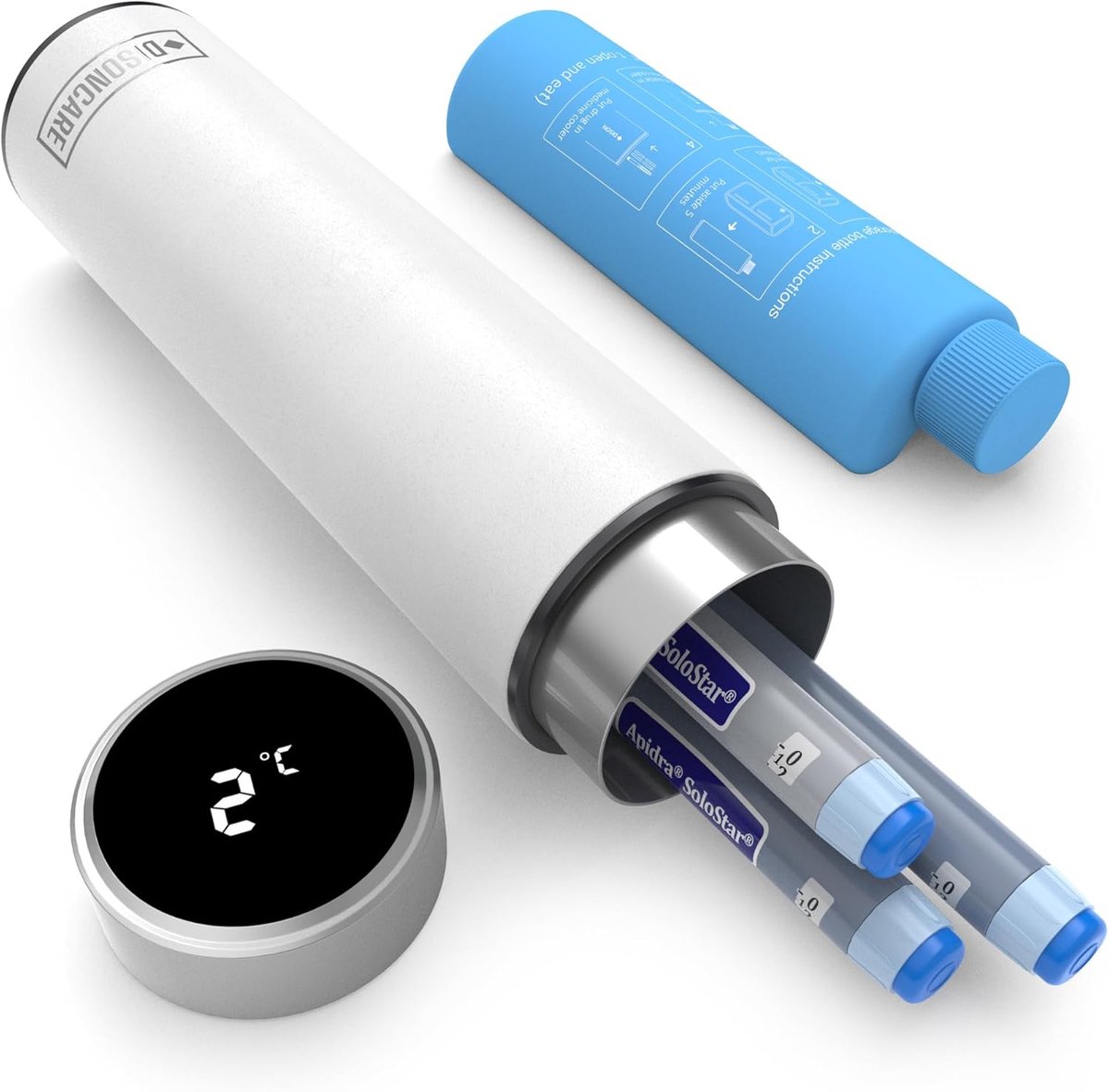 SnelShoppen - 60U Smart Cooler Bag voor Medicijnen, Insuline Temp Display, Draagbare Insuline Tas voor Diabetici, Inclusief 2 Flessen en QR Medische L