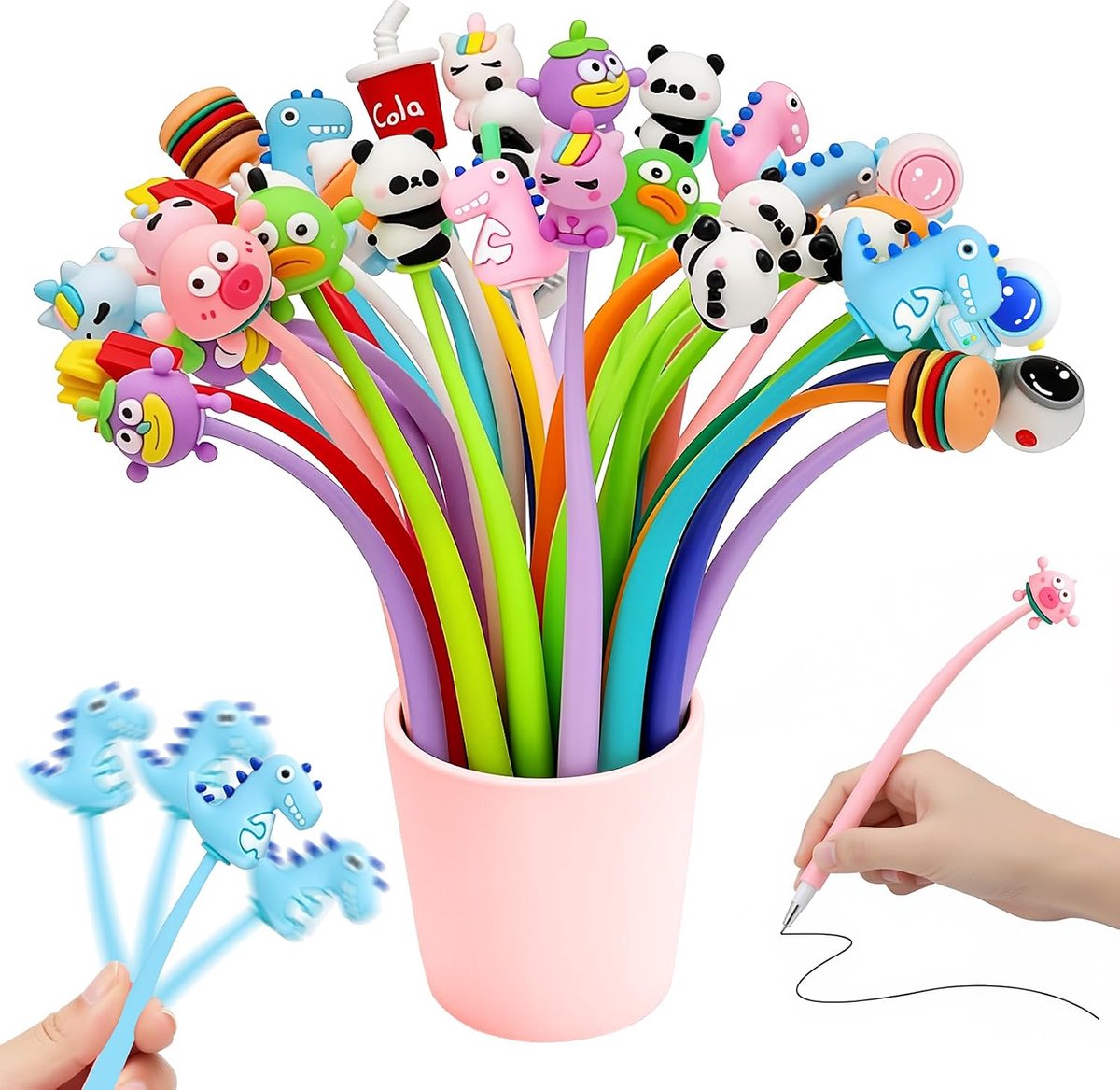 Thijox - Grappige Gelpennen Set 30 Stuks, Kawaii Dieren, Siliconen Balpen, Kindvriendelijke Schrijfaccessoires voor Verjaardagscadeaus en Creatieve Ac