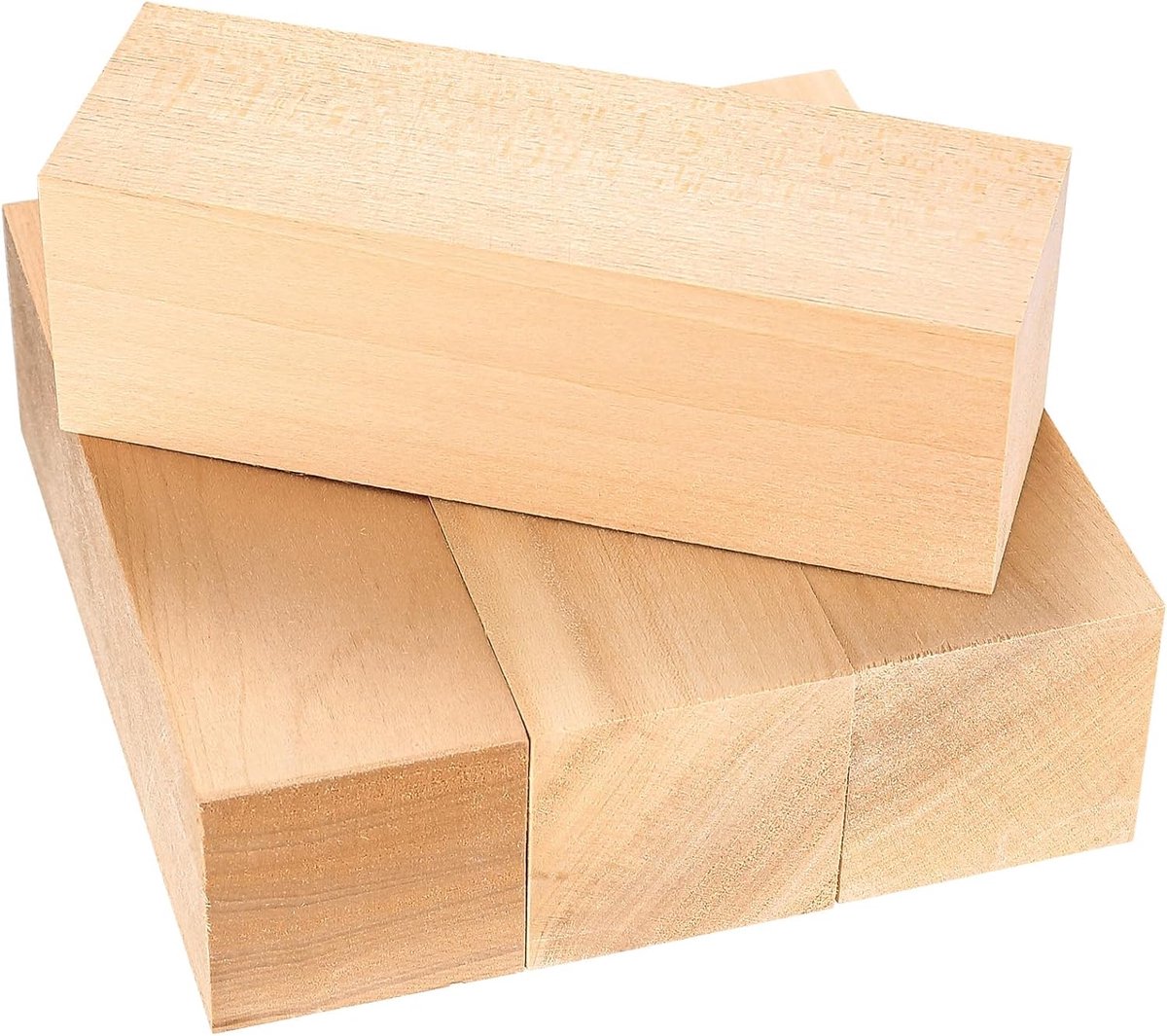 SnelShoppen - Houten Beeldhouwblokken, 4 Stuks Natuurlijke Houtblokken voor Houtbewerking, Grote Ongemerkte Houtblokken voor Knutselen, 15x5x5cm, Idea
