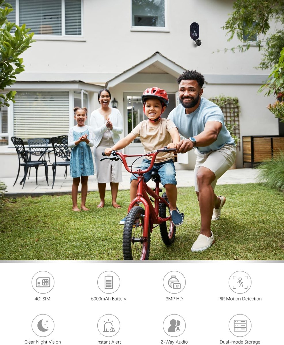 Thijox - 4G LTE Bewakingscamera met Simkaart - Draagbare Beveiligingscamera 2K HD - Nachtzicht - 6000 mAh Batterij - PIR Bewegingsdetectie - IP65 Wate