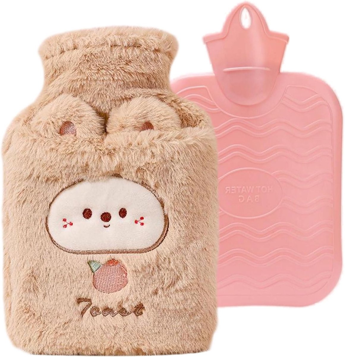 Pluizige warmwaterkruik met deksel, 1000 ml mini-warmwaterkruik voor pijnverlichting en comfort, ideaal cadeau voor kinderen en ouderen