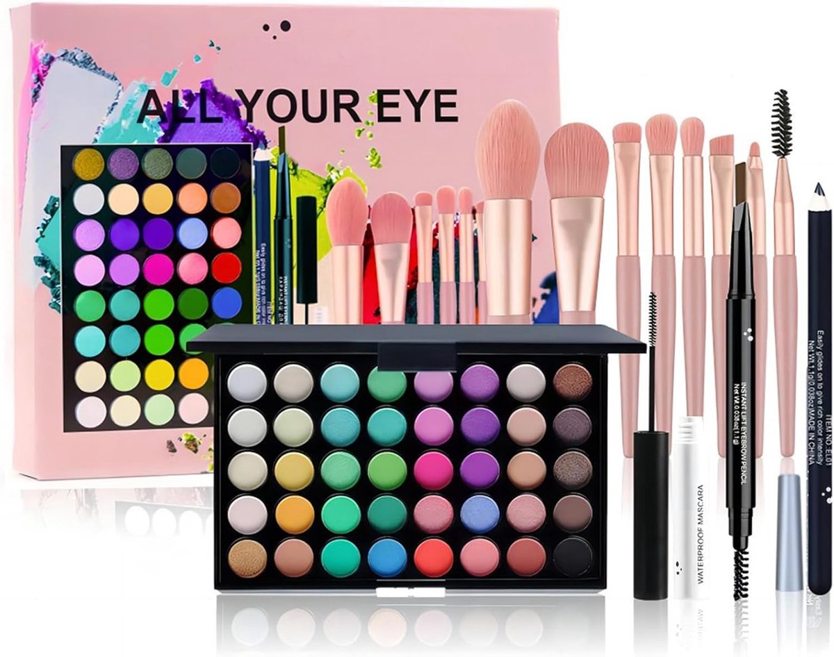 40 Kleuren Oogschaduw Palette Set - Make-up Set met Mascara, Eyeliner, Oogpotlood en Oogborstel voor Dagelijkse en Feestelijke Looks, Geschikt voor Beginners en Professionals